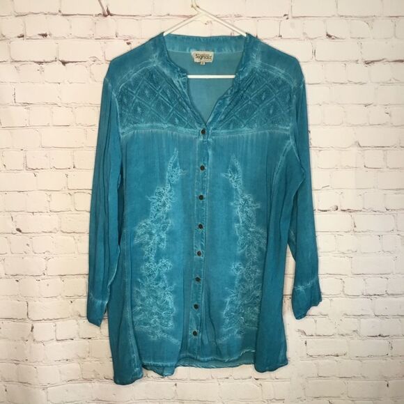 New Exclusively for Signals Women's Tunic Top Sz 1X‎ Blue Boho - Picture 3 of 8